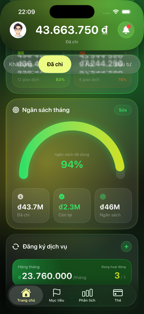 Màn hình ngân sách tháng